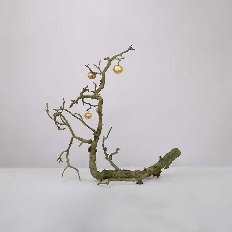 A Gilt Bronze Branch with Four Gold Leaf Apples