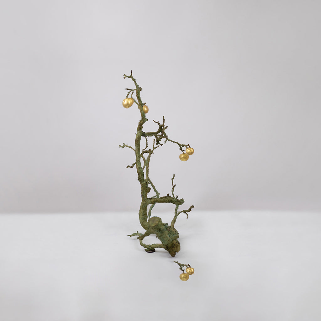 A Gilt Bronze Branch with Four Gold Leaf Apples