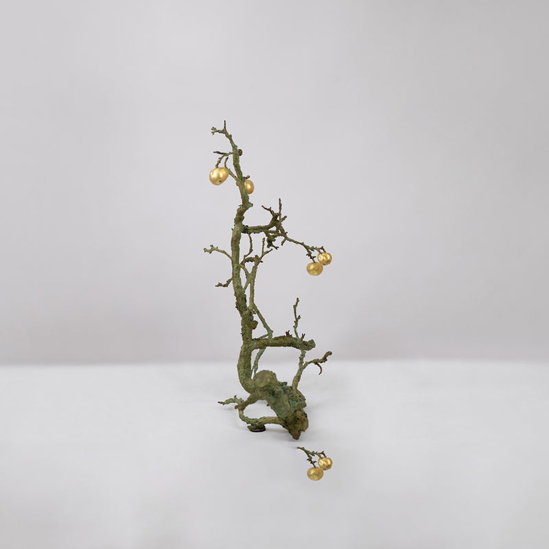 A Gilt Bronze Branch with Four Gold Leaf Apples