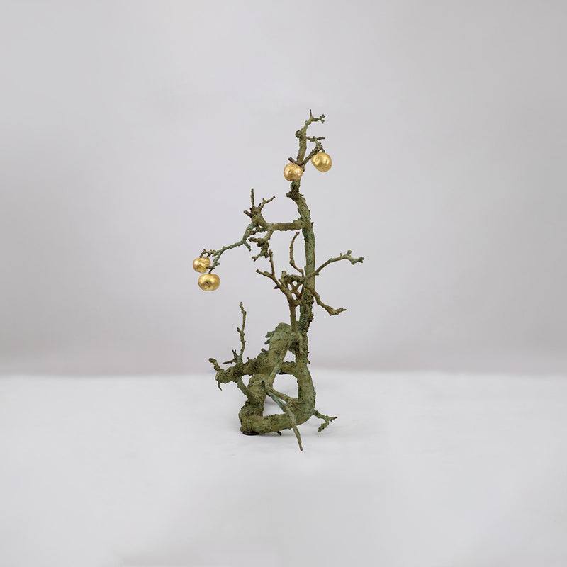 A Gilt Bronze Branch with Four Gold Leaf Apples