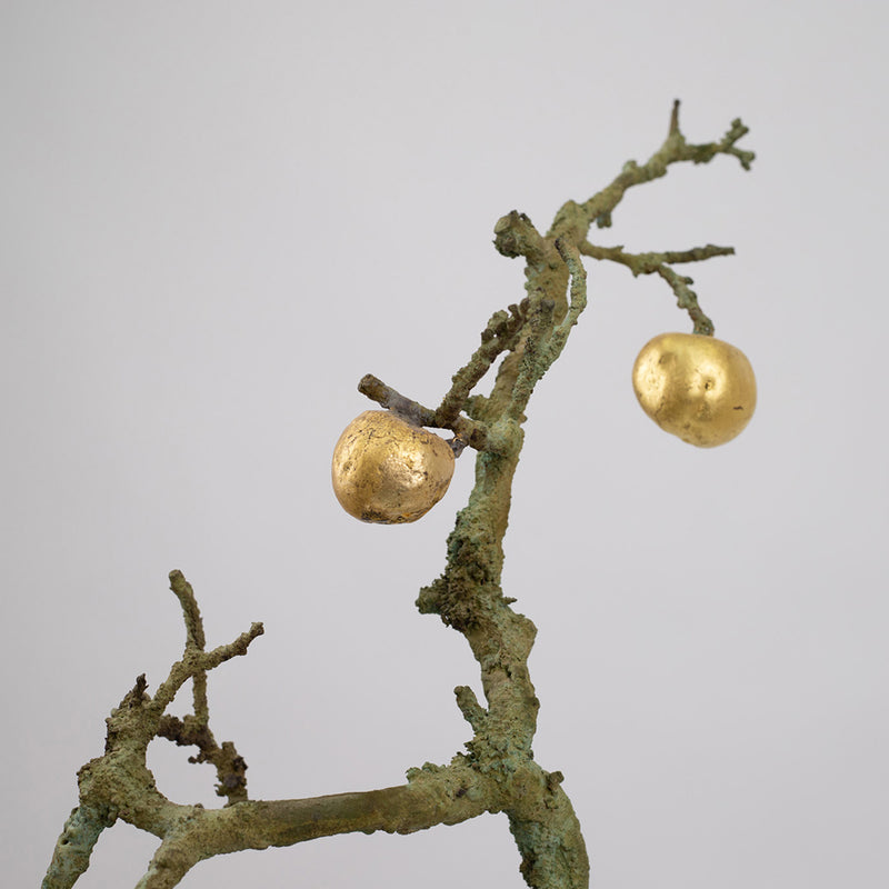A Gilt Bronze Branch with Four Gold Leaf Apples