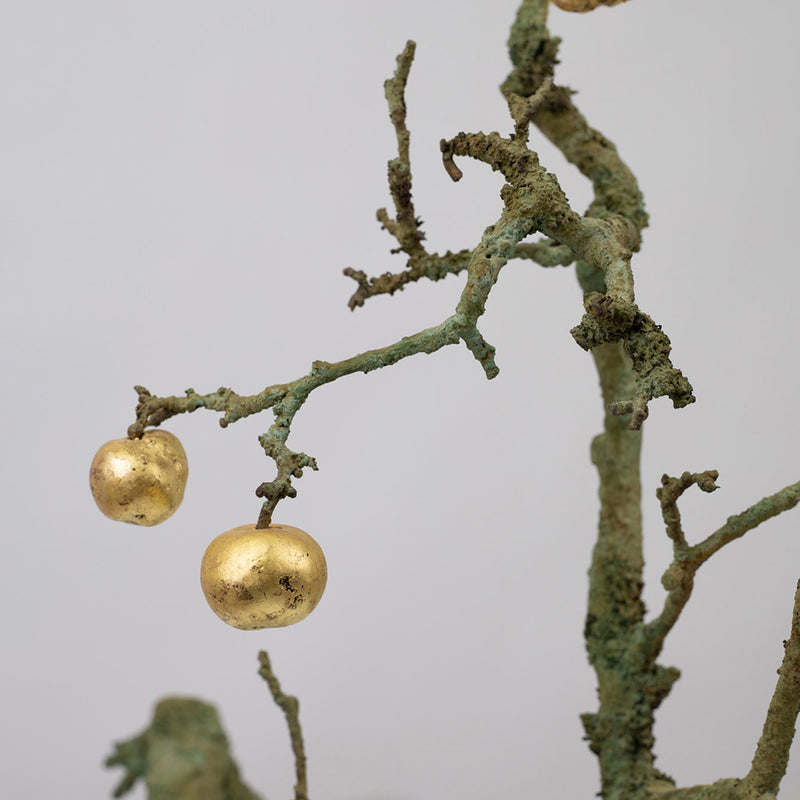 A Gilt Bronze Branch with Four Gold Leaf Apples