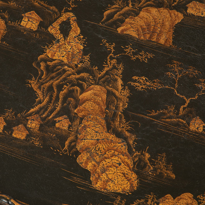 A 19th Century English Japanned Chest of Drawers with Scalloped Gallery