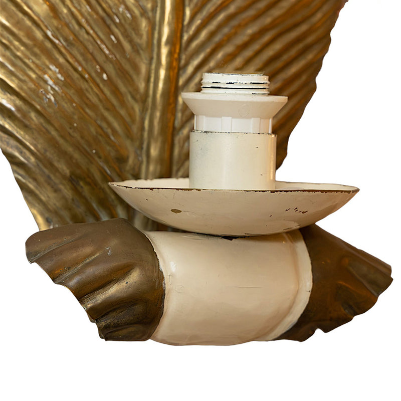 A Pair of Lacquer Painted and Gilded Brass Leaf Sconces