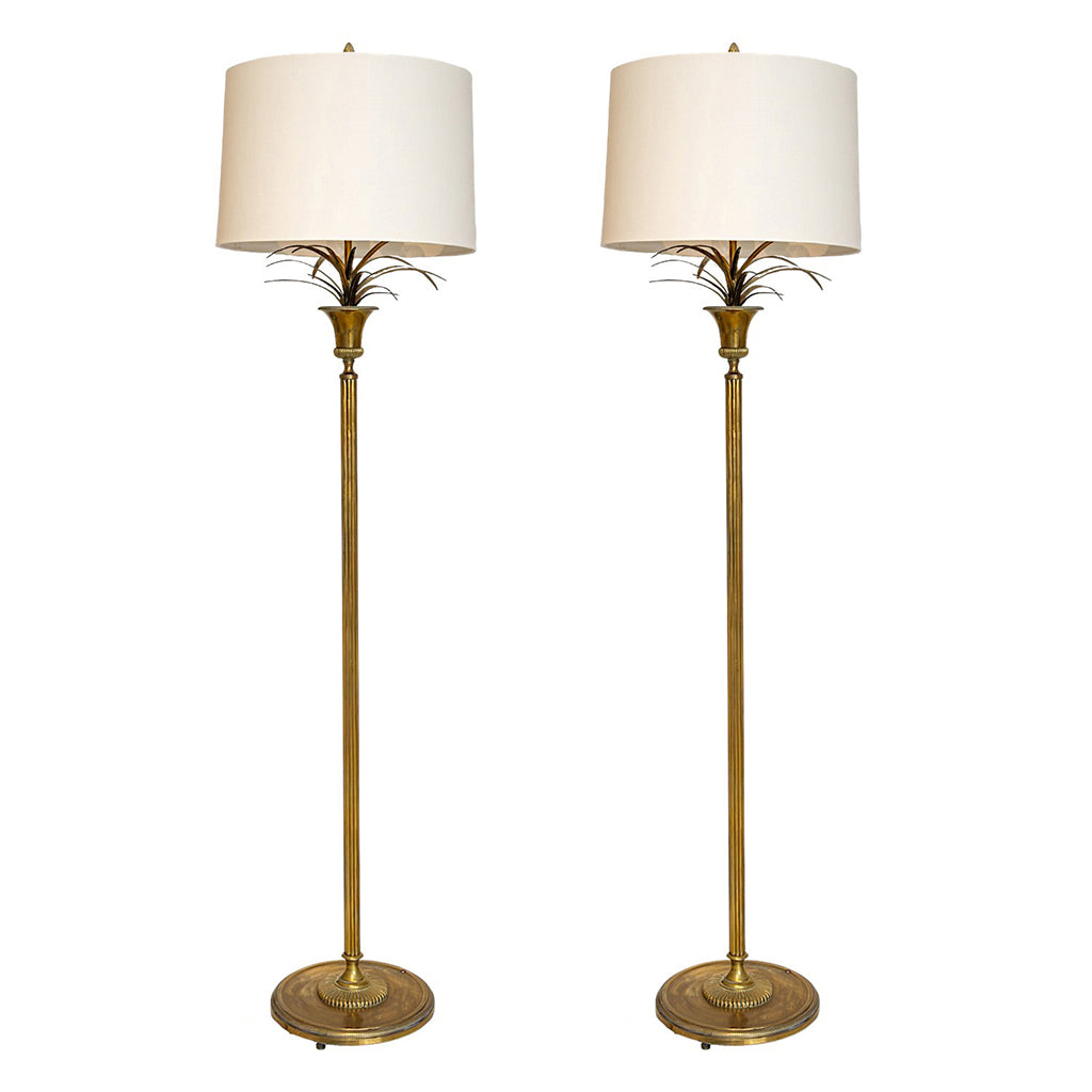 A Pair of Brass Palm-Form Standing Lamps Attributed to Maison Charles