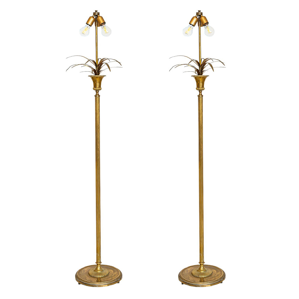 A Pair of Brass Palm-Form Standing Lamps Attributed to Maison Charles