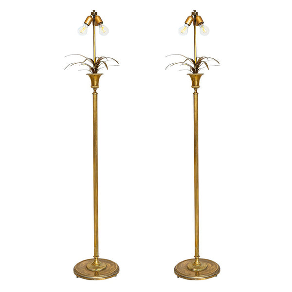 A Pair of Brass Palm-Form Standing Lamps Attributed to Maison Charles