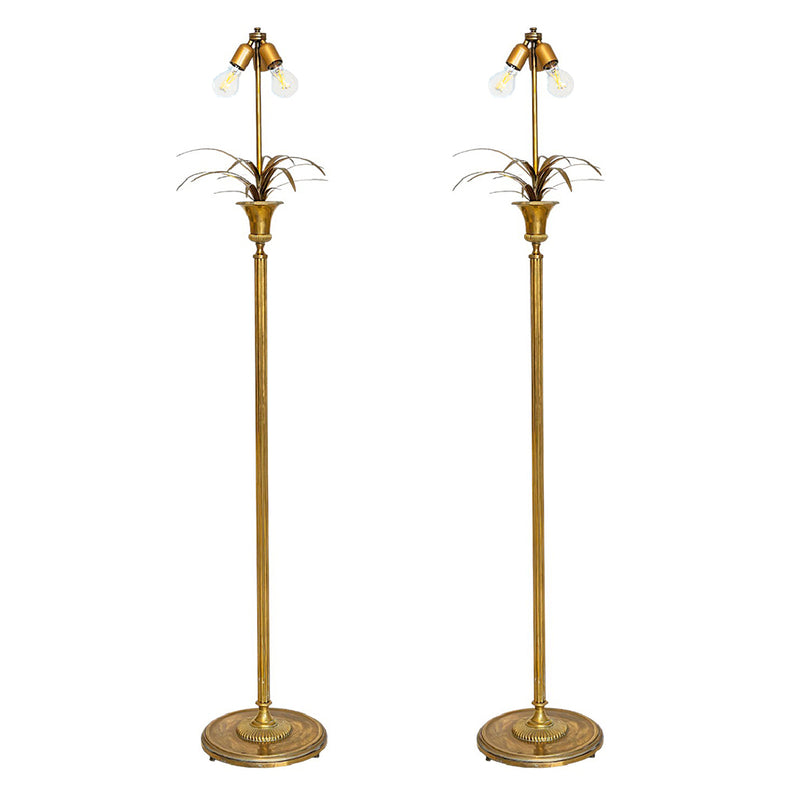 A Pair of Brass Palm-Form Standing Lamps Attributed to Maison Charles