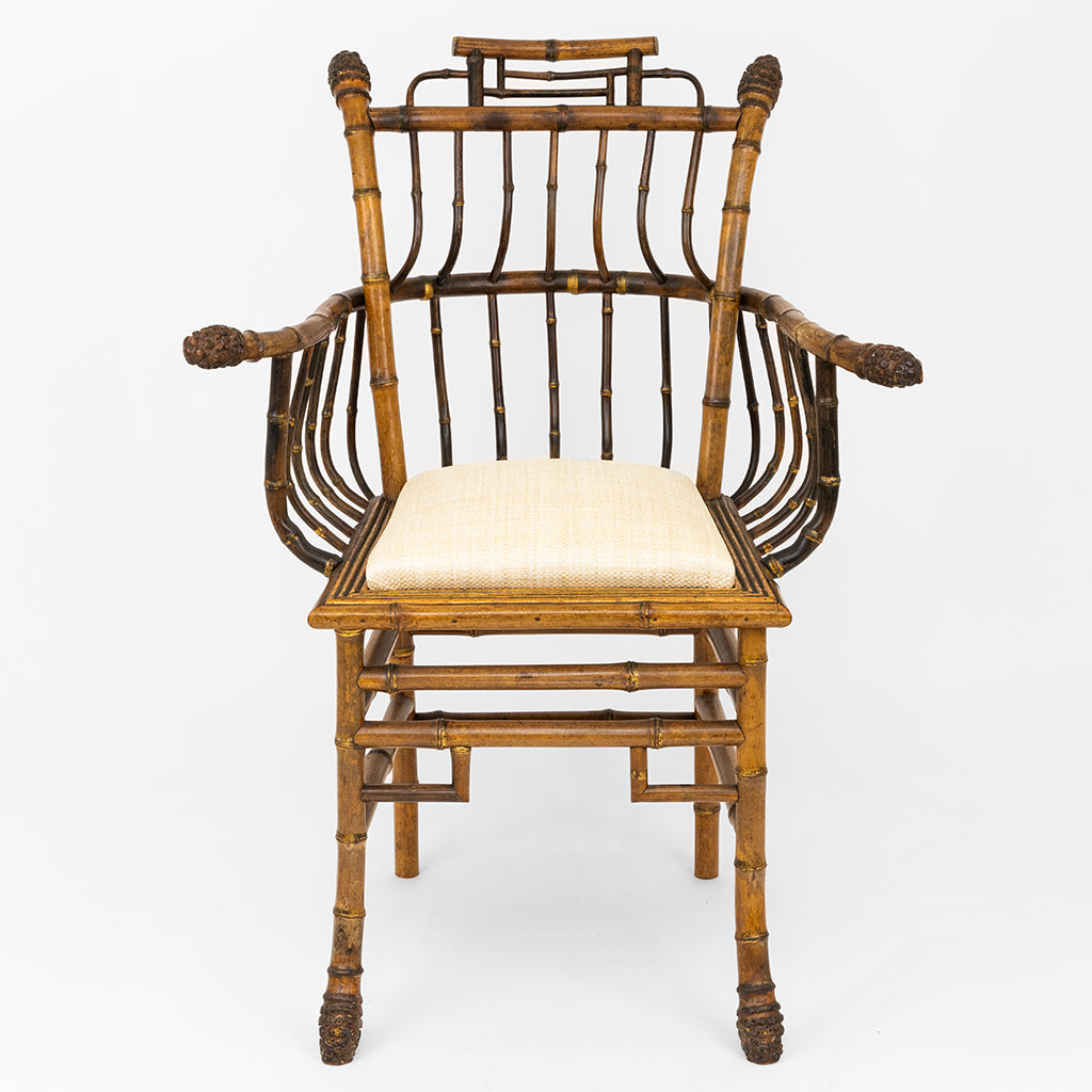 A Pair of Chinese Export Faux Bamboo Arm Chairs