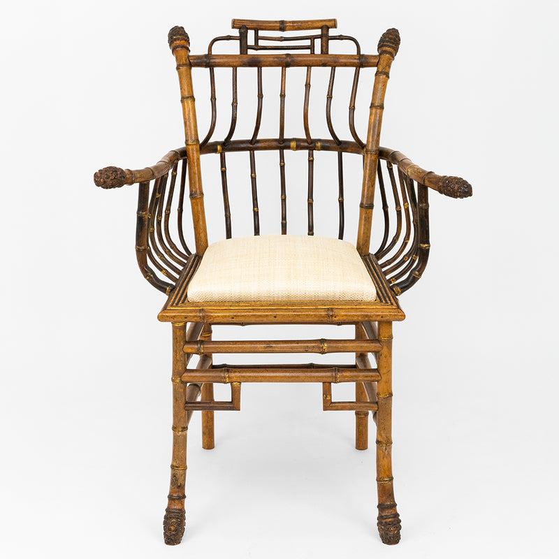 A Pair of Chinese Export Faux Bamboo Arm Chairs