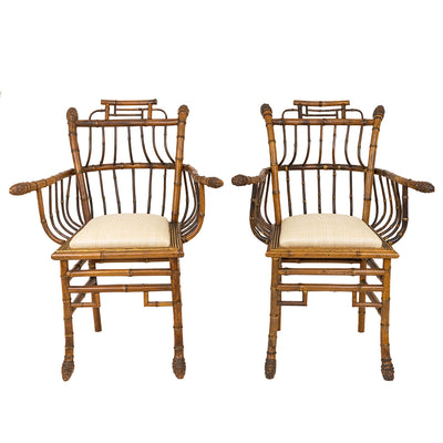 A Pair of Chinese Export Faux Bamboo Arm Chairs