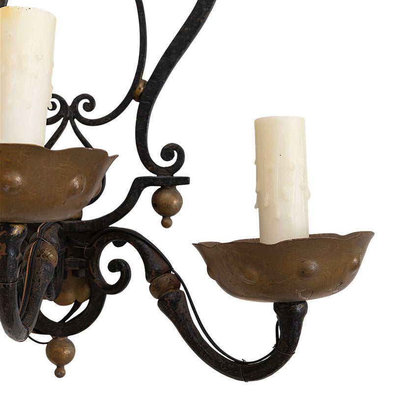 A Pair of Gilt Metal and Wrought Iron Three-Arm Sconces
