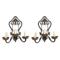 A Pair of Gilt Metal and Wrought Iron Three-Arm Sconces