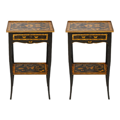 A Pair of Hand-Painted Gilt and Lacquered Side Tables