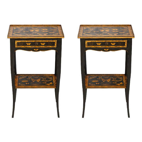 A Pair of Hand-Painted Gilt and Lacquered Side Tables
