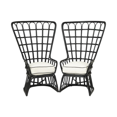 A Pair of High Back Rattan Wing Chairs