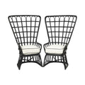 A Pair of High Back Rattan Wing Chairs