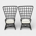 A Pair of High Back Rattan Wing Chairs