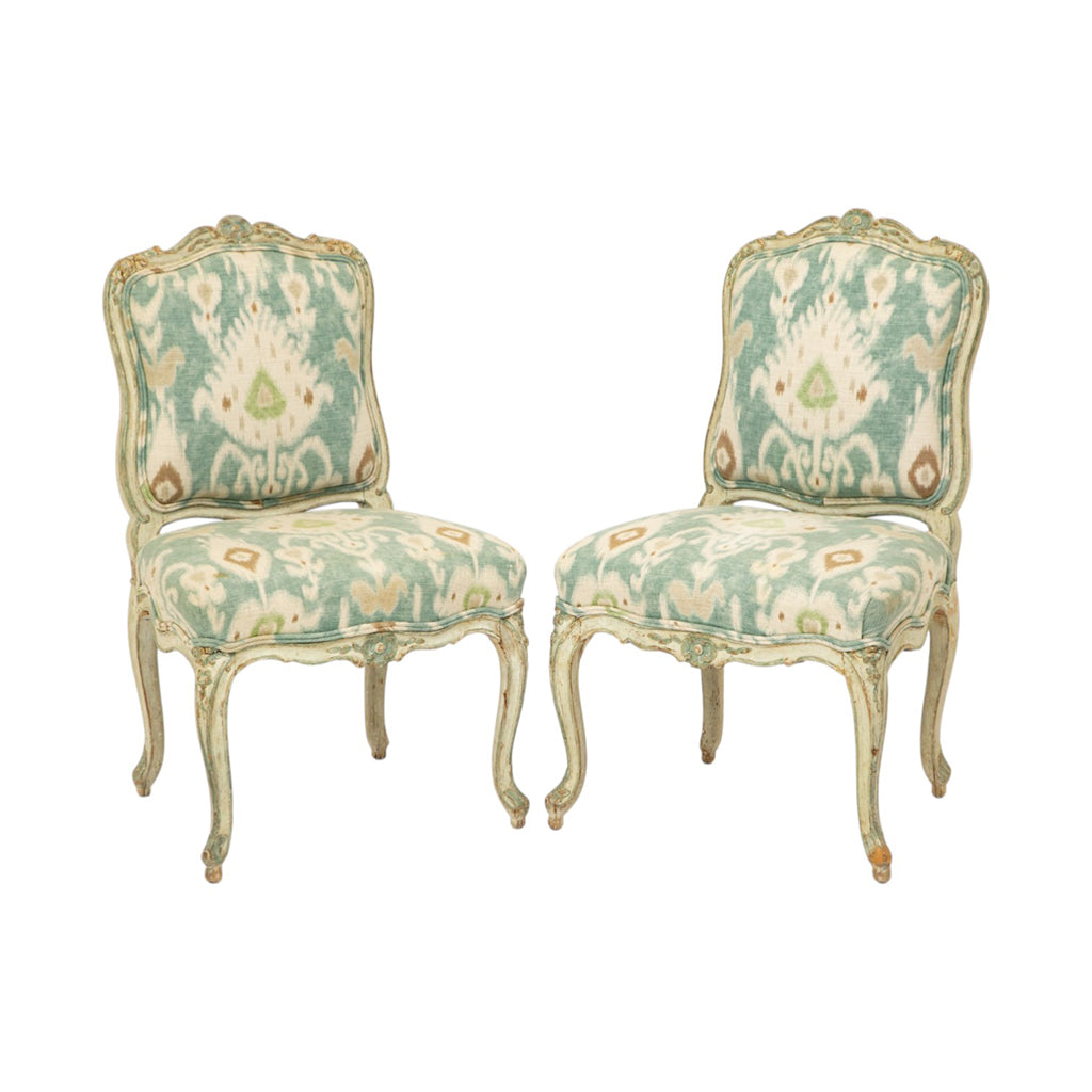 A Pair of Louis XV Style Painted and Carved Side Chairs