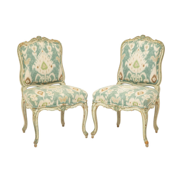 A Pair of Louis XV Style Painted and Carved Side Chairs