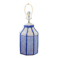 A Pair of Octagonal Ceramic Lamps with Trompe L'oeil Bamboo and Cane Lattice Details