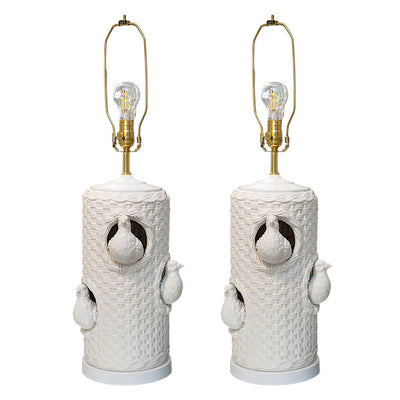 A Pair of Vintage Glazed Bird Nest Table Lamps