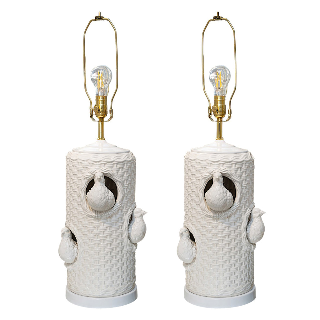 A Pair of Vintage Glazed Bird Nest Table Lamps