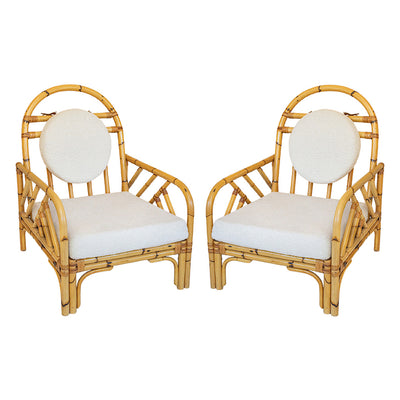 A Pair of Vintage Rattan Armchairs with Arched Backs