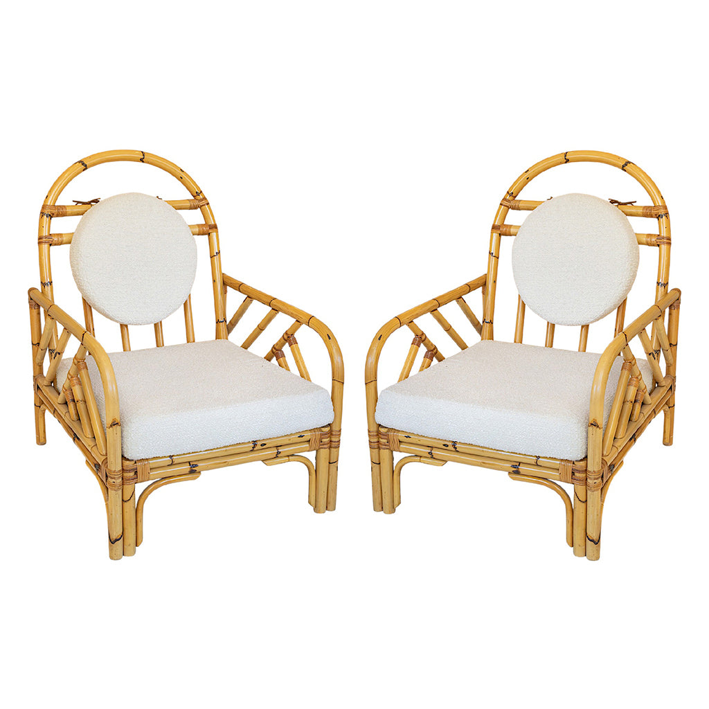 A Pair of Vintage Rattan Armchairs with Arched Backs