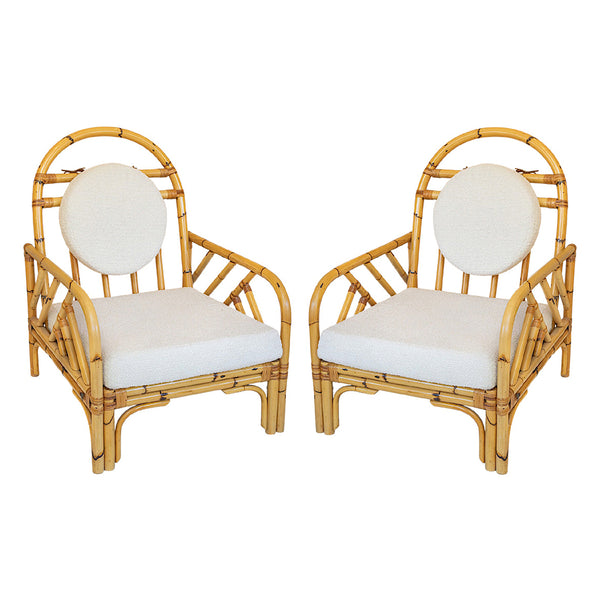 A Pair of Vintage Rattan Armchairs with Arched Backs