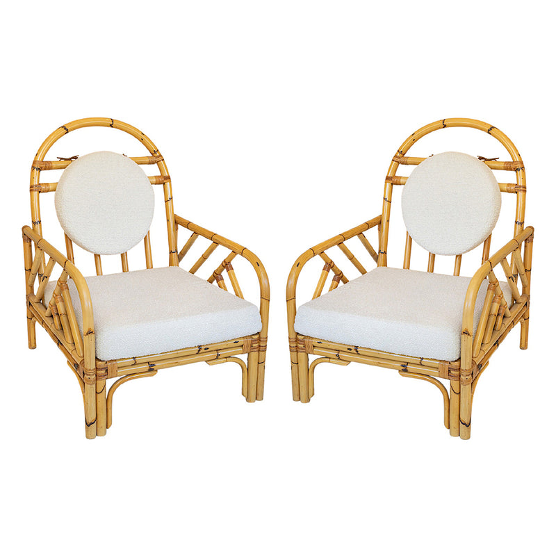 A Pair of Vintage Rattan Armchairs with Arched Backs