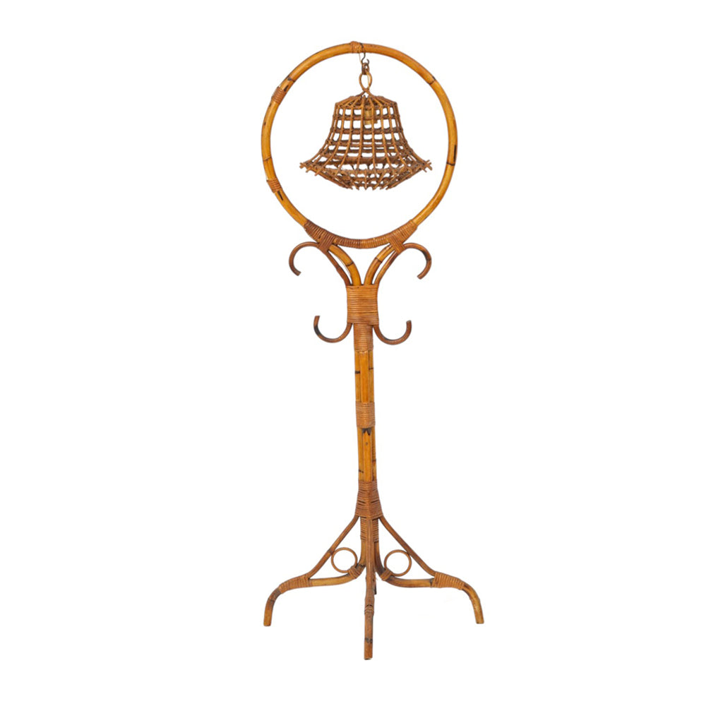 A Rattan Bell-Shaped Floor Lamp