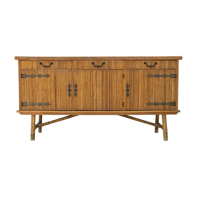 A Rattan Sideboard with Black Iron Hardware attributed to Audoux Minet