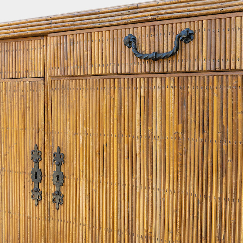 A Rattan Sideboard with Black Iron Hardware attributed to Audoux Minet