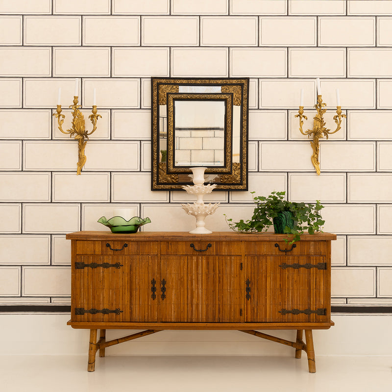 A Rattan Sideboard with Black Iron Hardware attributed to Audoux Minet