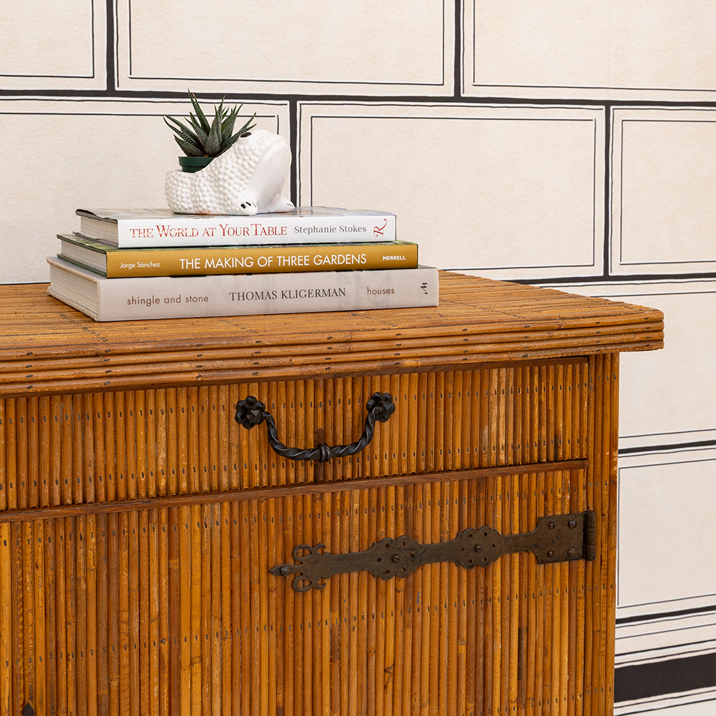 A Rattan Sideboard with Black Iron Hardware attributed to Audoux Minet