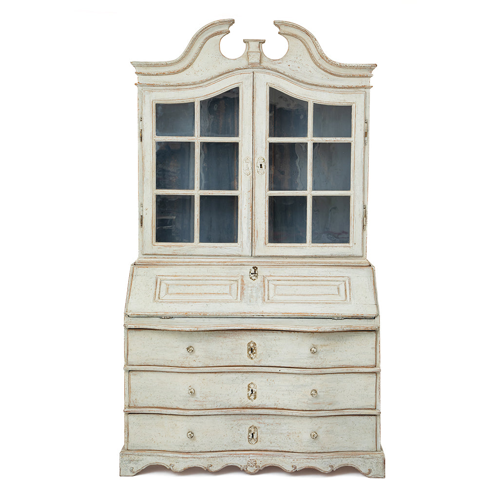 An 18th-Century Cream White Painted Gustavian Secretary Cabinet