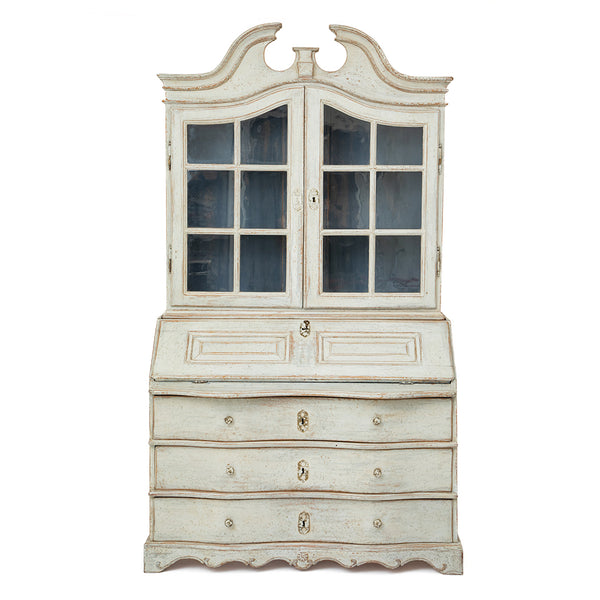 An 18th-Century Cream White Painted Gustavian Secretary Cabinet