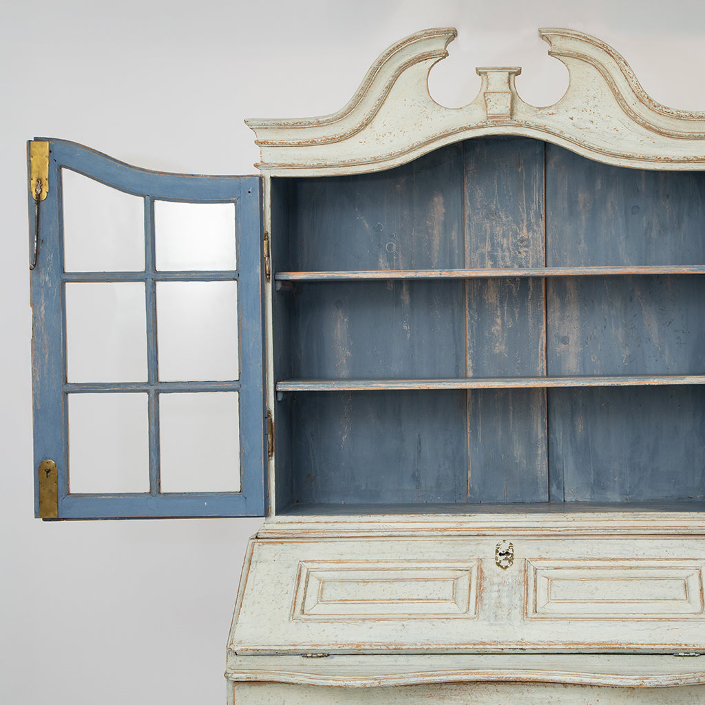 An 18th-Century Cream White Painted Gustavian Secretary Cabinet