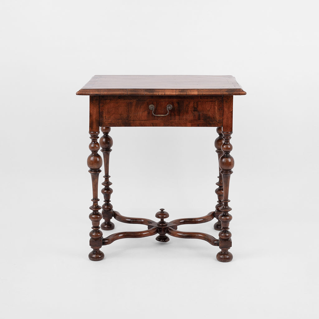 An Antique Louis XIV Walnut Side Table on Turned Legs