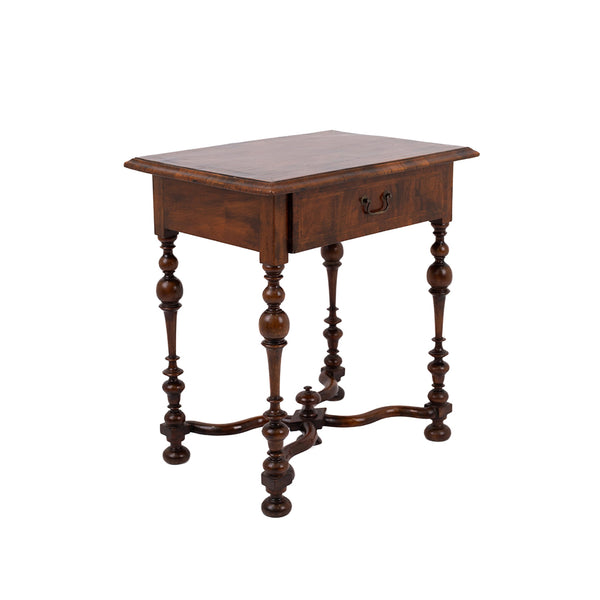 An Antique Louis XIV Walnut Side Table on Turned Legs