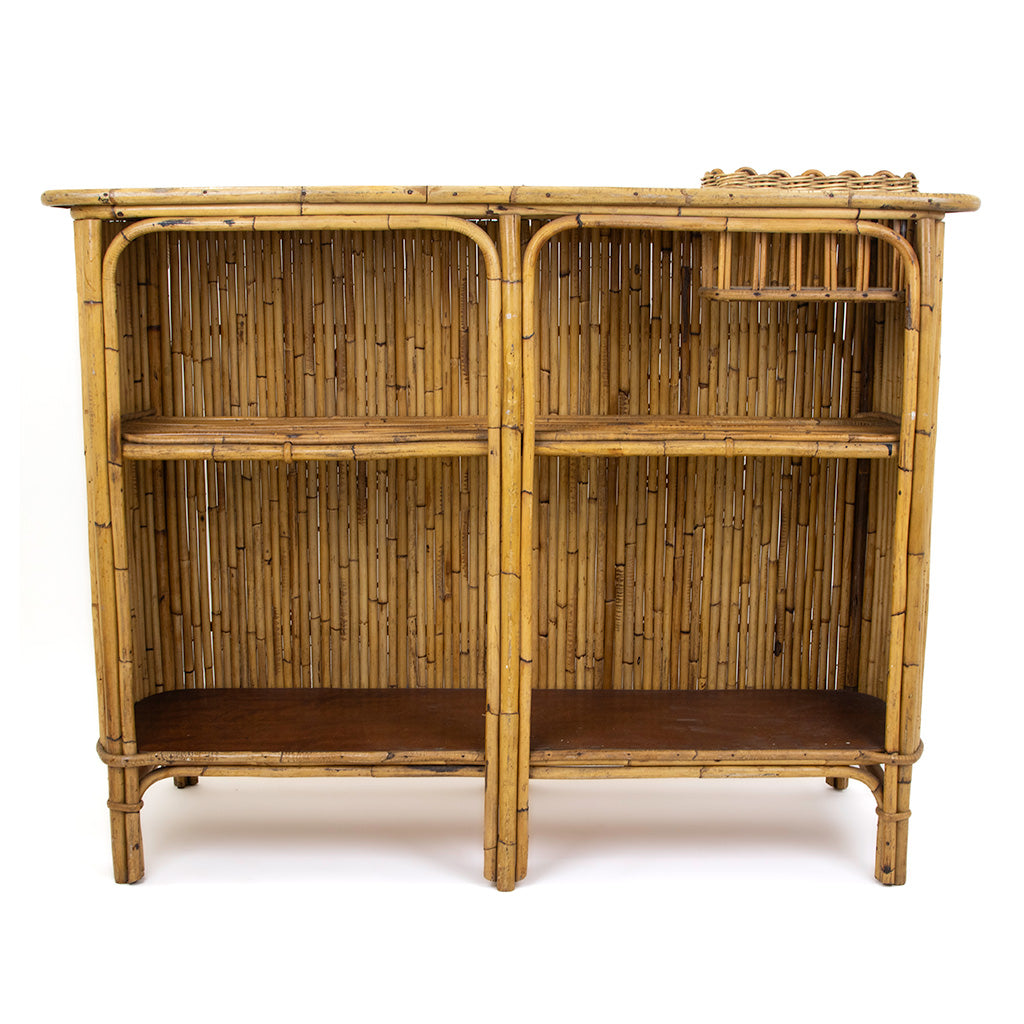Vintage Bamboo Bar with Red Lacquered Fleurette