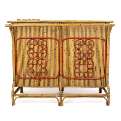 Vintage Bamboo Bar with Red Lacquered Fleurette