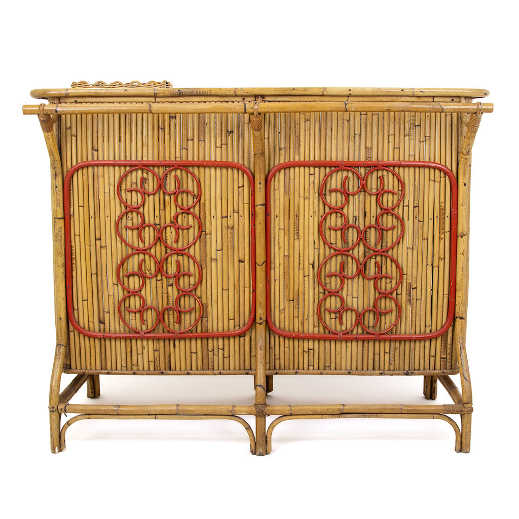 Vintage Bamboo Bar with Red Lacquered Fleurette