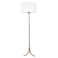 Pair of Faux Bamboo Two-Light Brass Standing Lamps with Tripod Feet in the Manner of Bagues
