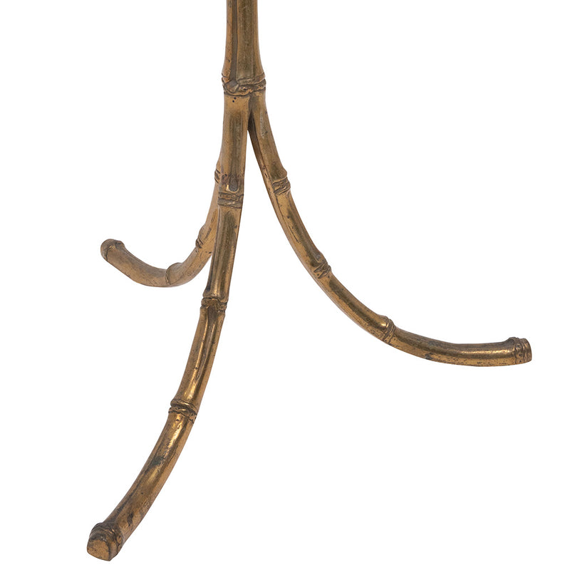 Pair of Faux Bamboo Two-Light Brass Standing Lamps with Tripod Feet in the Manner of Bagues