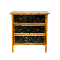 A Bamboo and Black Lacquered Chest with Hand Painted Floral Decor