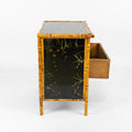 A Bamboo and Black Lacquered Chest with Hand Painted Floral Decor
