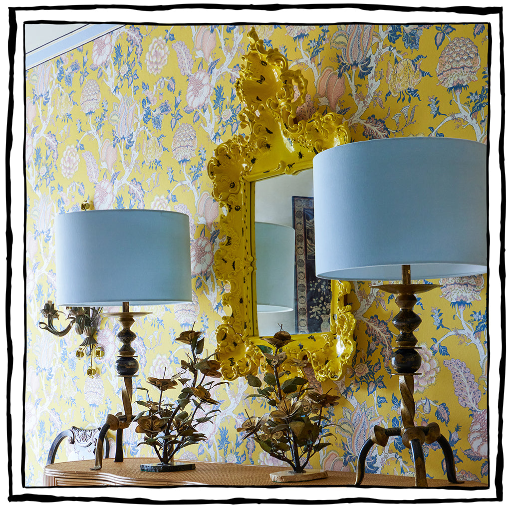 Ceramic Baroque-Style Mirror with Hand-painted Insects