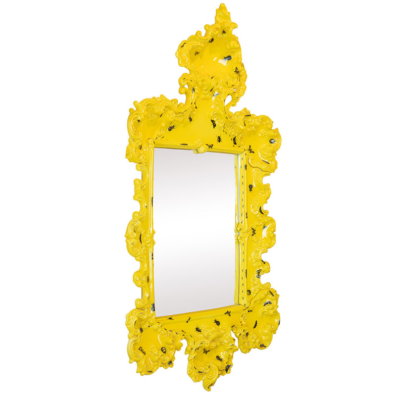 Ceramic Baroque-Style Mirror with Hand-painted Insects